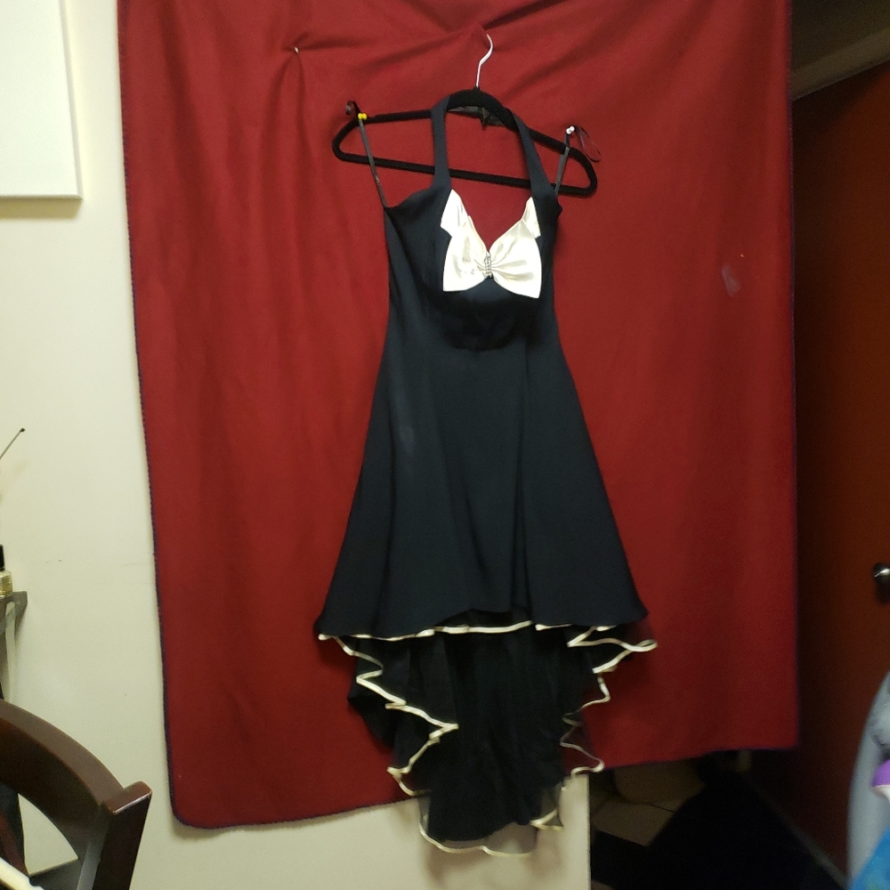 VINTAGE GORGEOUS L.A.GLO BLACK  TIE HI-LOW HALTER COCKTAIL DRESS/7/8/EPLC
